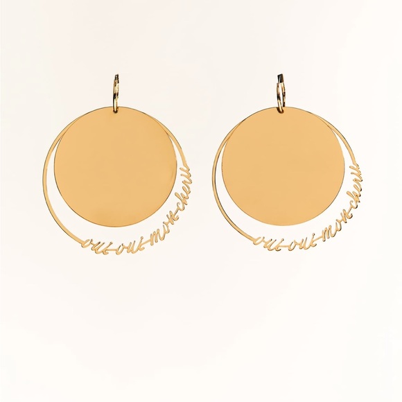 Zara TEXT DETAIL ROUND EARRINGS. Golden. New with Tags. - Picture 4 of 5